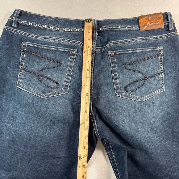 Seven 7 Jeans Womens 24 Blue Bootcut Mid Rise Dark Wash Stretch Distressed - Picture 9 of 12